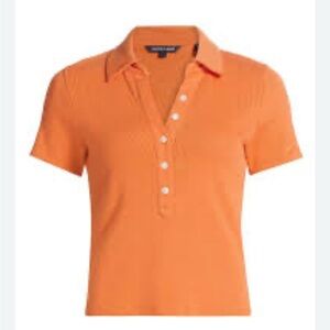 Veronica Beard Kearney Short-Sleeve Ribbed Polo Top Orange Polo Shirt New XS